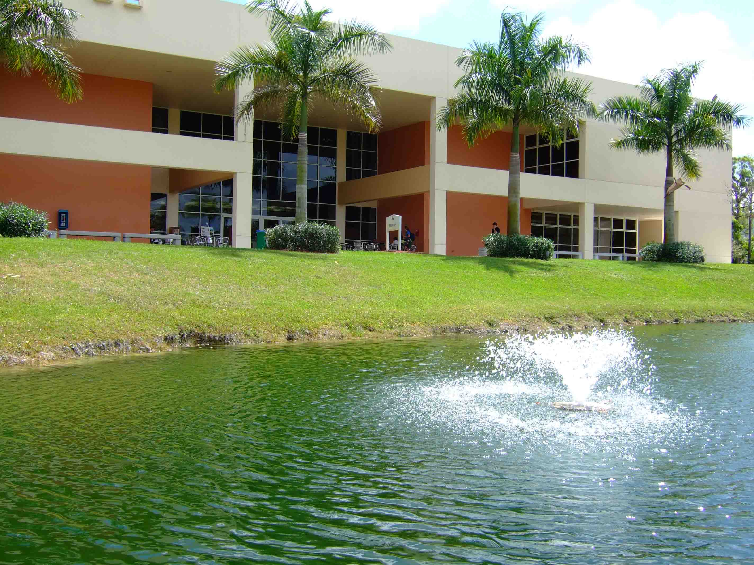 Library building and lake